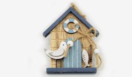HAG-550504 21.5x8x9.5cm wooden house with bird/fish hange 0621195